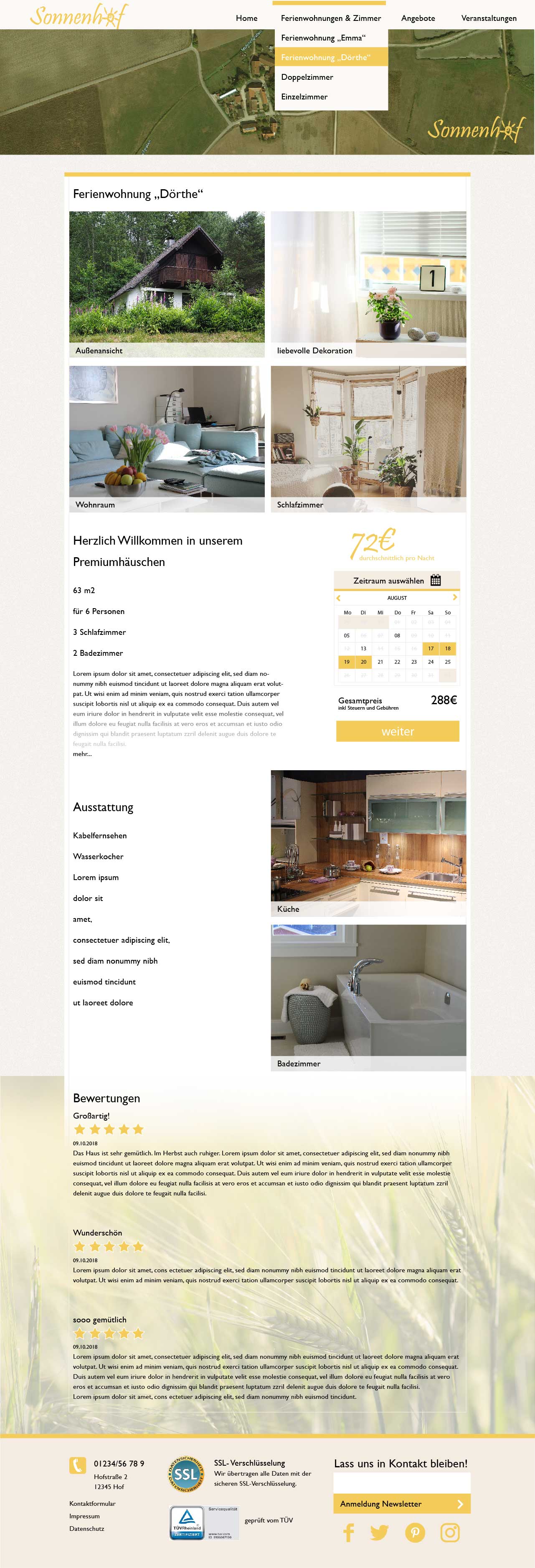 Webentwurf für Ferienwohnungen auf dem Bauernhof 